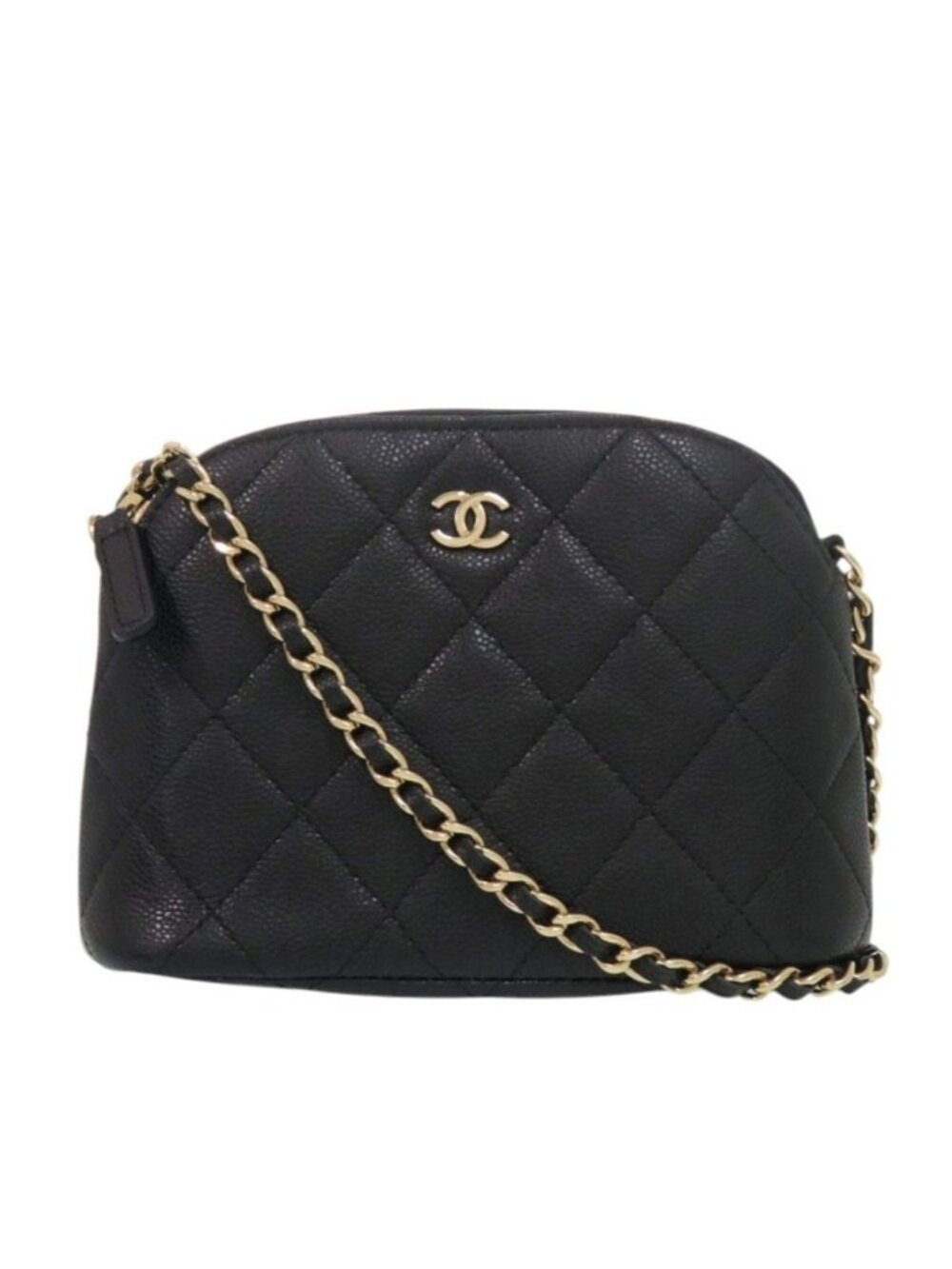 Chanel Quilted Mini Chain Shoulder Bag CC Logo Caviar Leather Black Random Seal